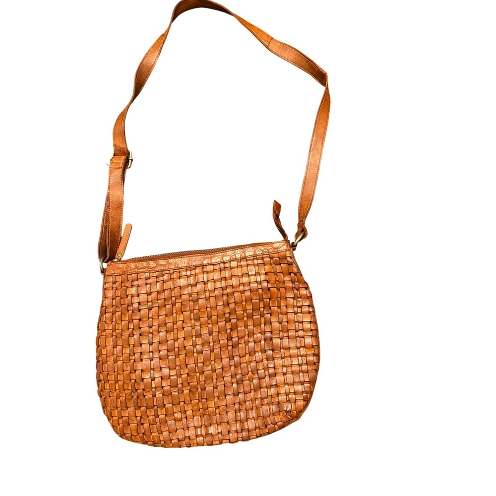 VILENCA HOLLAND Woven Leather Crossbody Bag Brown Adjustable Strap